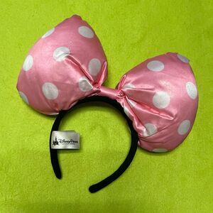 Disney Parks Authentic Minnie Mouse Bow Ears 3D Headband Pink Polka Dot Glitter